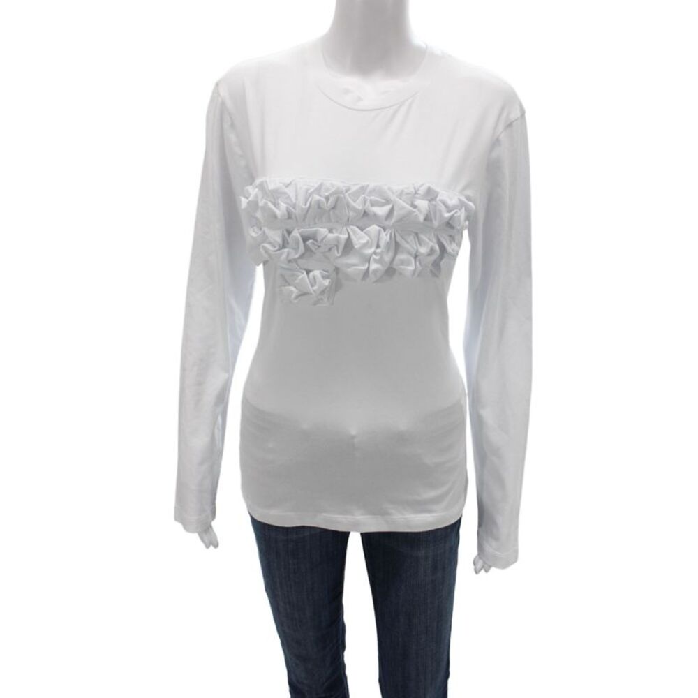 Meimeij Women Jersey T-Shirt White Crew Neck Long Sleeve Cotton Size L